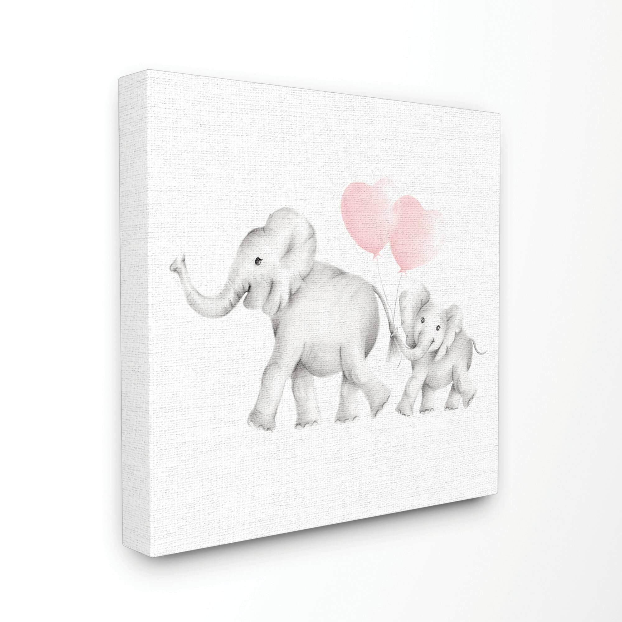 Stupell Industries Elephant Family Balloon Linen Look Canvas Wall Art